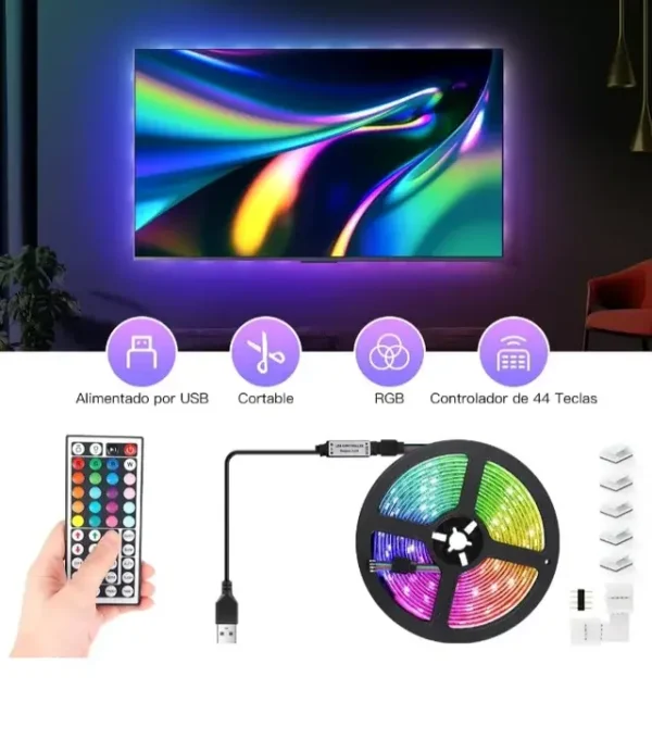 LUCES TIRA LED DE 5.M CONTROL REMOTO